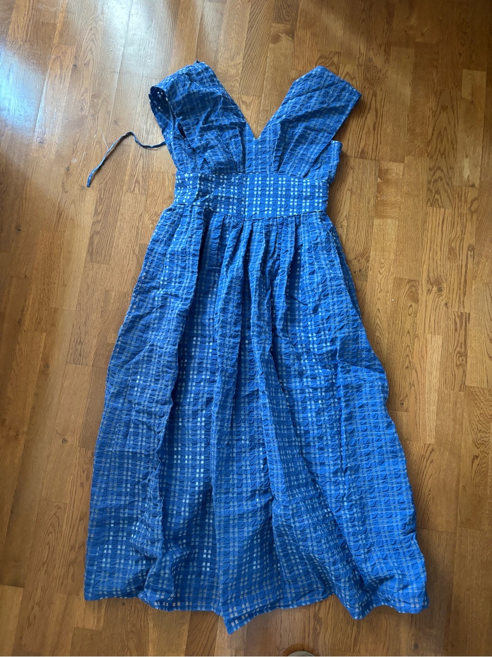 Rosie Assoulin Blue Printed Maxi Dress with V-Neck
